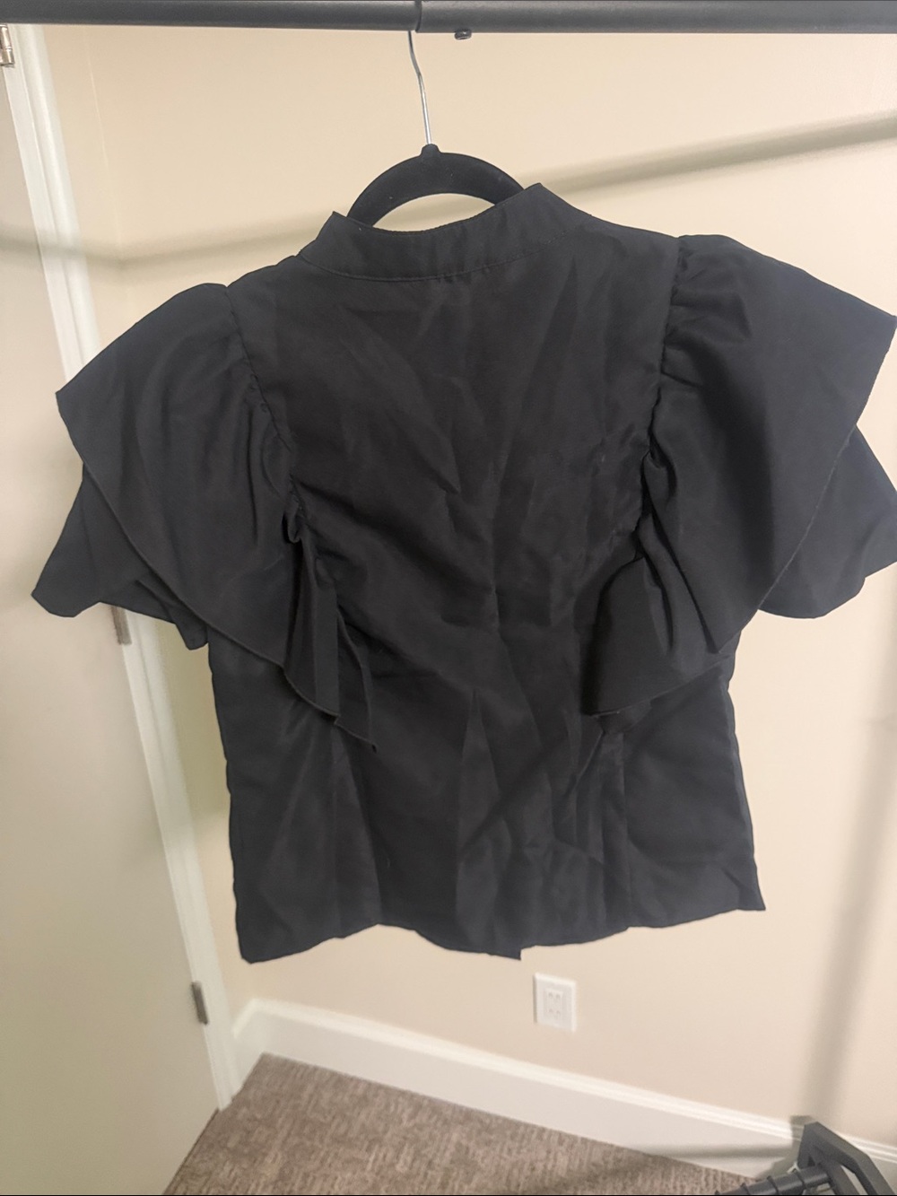 Black Ruffle-Sleeve Button Front Blouse - Picture 6 of 7